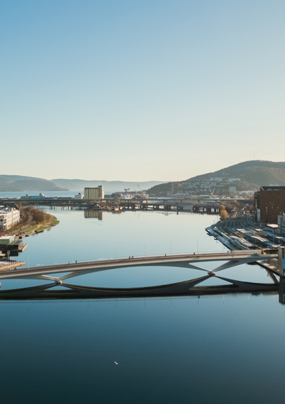 Oversiktsbilde av bybrua i Drammen