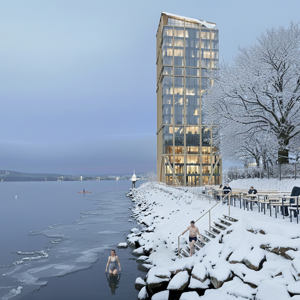 Høghus på Nesoddtangen_Vinter