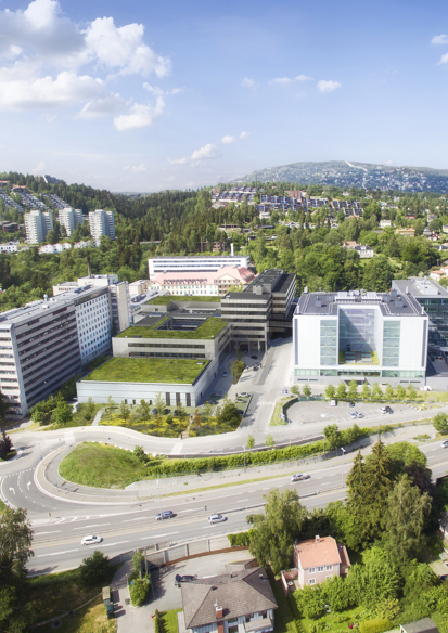 Oversiktsillustrasjon av klinikk- og protonbygget ved Radiumhospitalet.